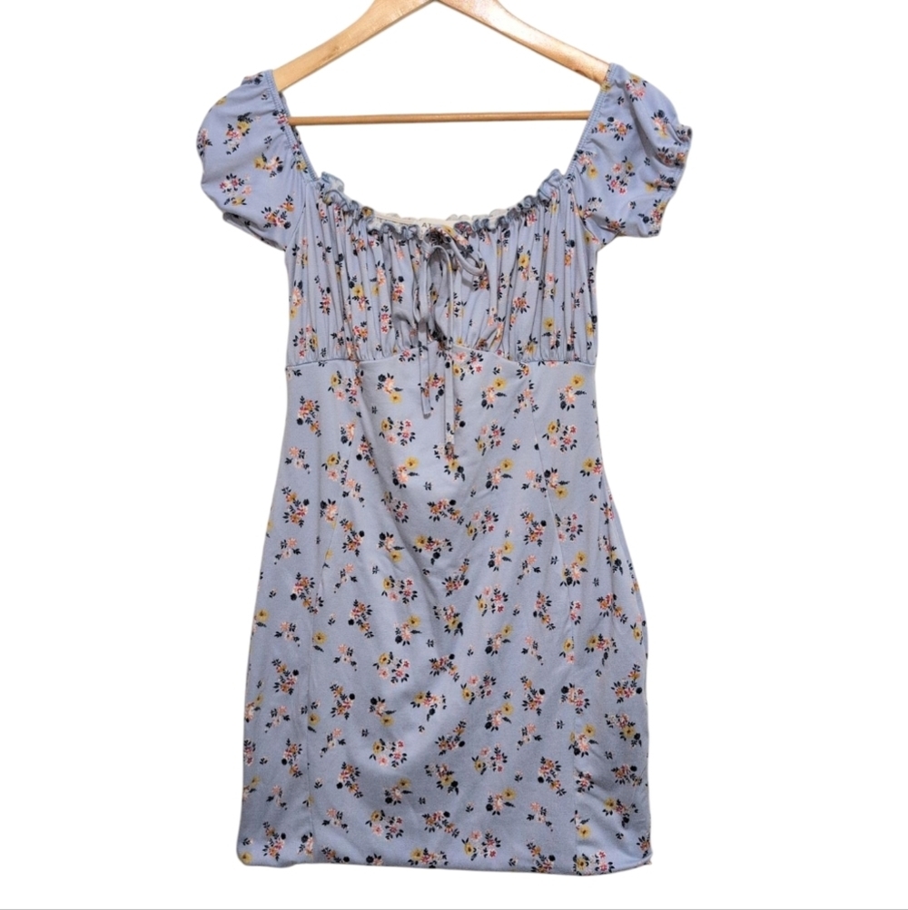Baby Dusty Blue Floral Bodycon Mini Dress Size Juniors Large Or Womens XS